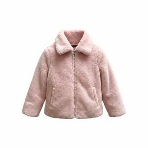 7 For All Mankind Faux Fur Jacket Kids 4T Pink EUC Teddy Zip Up
